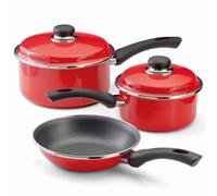 Judge Induction 3 Piece Non Stick Set Pots 3L 1.6L Lids & 20cm Pan RED