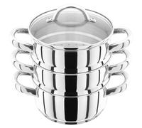 Judge JX01 Stainless Steel 3 Tier Steamer Set with 16cm 600ml Casserole, 2 Steamers and Lid, Induction Ready, Gift Boxed - 25 Year