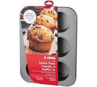 Judge Non-Stick Jumbo Texas Cupcake/Muffin Baking Tin Tray with 6 Large Cups, Dishwasher Safe, 9 x 3.5cm