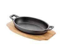 Judge Sizzle & Serve Medium Gratin Dish, Cast Iron Skillet with Wooden Serving Stand, Induction Ready 16cm X 11cm