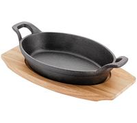 Judge Sizzle & Serve Large Gratin Dish, Cast Iron Skillet with Wooden Serving Stand, Induction Ready 20cm x 14cm - 5 Year Guarantee