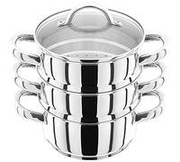 Judge Stainless Steel 3 Tier Steamer Set with 16cm 600ml Casserole, 2 Steamers and Lid, Induction Ready, Gift Boxed