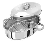 Judge Stainless Steel High Oval Roaster with Lid, 38cm x 32cm x 19cm, Thermic Base, Oven Safe, Dishwasher Safe