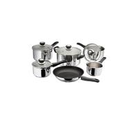 Judge Vista 6-Piece Set of Stainless Steel Pans, 16cm, 18cm & 20cm Draining Saucepans with Lids, 14cm Milk Pan, 24cm Casserole, 26cm Non-Stick Frying Pan, Gray