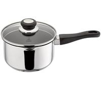Judge Vista Draining Non-Stick Large Saucepan with Pouring Lip 18cm 2.1L Shatterproof Glass Strain & Pour Lid, Induction Ready, Oven Safe