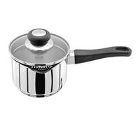 Judge Vista Draining Stainless Steel Medium Saucepan with Pouring Lip 14cm 1L, Shatterproof Glass Strain & Pour Lid, Induction Ready, Oven Safe