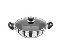 Judge Vista Stainless Steel Non-Stick Large Sauteuse 28cm, Frying Pan with Shatterproof Glass Lid, Induction Ready, Oven Safe