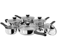 Judge Vista Set of 6 Stainless Steel Pans, 20cm Casserole, 24cm Saute Pan, 16cm, 18cm & 20cm Saucepans with shatterproof Vented Glass Lids, 14cm Milk Pan, Induction Ready, Oven Safe