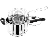 Judge Vista Stainless Steel Chip Pan Fryer with Basket and Helper Handle 22cm, Shatterproof Vented Glass Lid, Induction Ready, Oven Safe