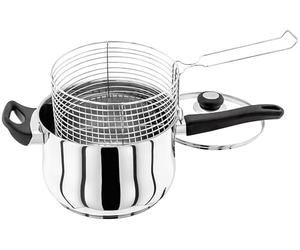 Judge Vista Stainless Steel Chip Pan Fryer with Basket and Helper Handle 22cm, Shatterproof Vented Glass Lid, Induction Ready, Oven Safe
