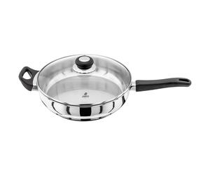 Judge Vista Stainless Steel Large Saute Pan with Helper Handle 28cm, Shatterproof Vented Glass Lid, Induction Ready, Oven Safe