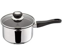 Judge Vista Stainless Steel Non-Stick Large Saucepan with Pouring Lip 18cm 2.1L Shatterproof Glass Strain & Pour Lid, Induction Ready, Oven Safe, 25 Year Guarantee