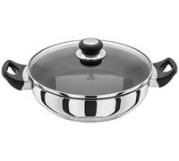 Judge Vista Stainless Steel Non-Stick Large Sauteuse 28cm, Frying Pan with Shatterproof Glass Lid, Induction Ready, Oven Safe