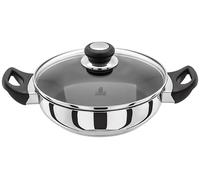 Judge Vista Stainless Steel Non-Stick Shallow Casserole 24cm, Frying Pan with Shatterproof Glass Lid, Induction Ready, Oven Safe