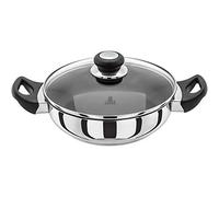 Judge Vista Stainless Steel Non-Stick Shallow Casserole 24cm Frying Pan with Shatterproof Glass Lid, Induction Ready, Oven Safe