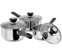 Judge Vista Stainless Steel Set of Pans, 3-Piece Set, 16cm, 18cm & 20cm Saucepans, Classic Curved Shape, Vented Glass Lids, Induction Ready, Oven Safe, 25 Year Guarantee