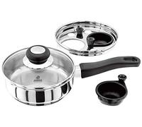 Judge Vista Stainless Steel Two Cup Egg Poacher and Frying Pan, Shatterproof Vented Glass Lid, Induction Ready, Oven Safe