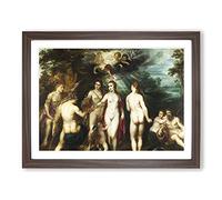 Judgement Of Paris By Peter Paul Rubens Classic Painting Framed Print | A4 Walnut Framed Wall Art | Ready to Hang | Classic Historical Picture | Living Room Bedroom Lounge Office