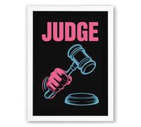 Judge's Gavel Authority Modern Framed Wall Art Print A4 (29.7×21cm) White, Wall Decor for Living Room, Bedroom, Office & Home, Ready to Hang, Art Gift