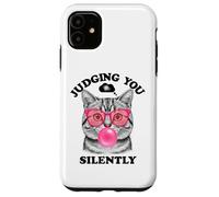 Judging You Silently Funny Cat Blowing a Bubble Gum Cat Mom Case for iPhone 11