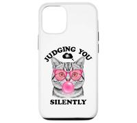 Judging You Silently Funny Cat Blowing a Bubble Gum Cat Mom Case for iPhone 12/12 Pro