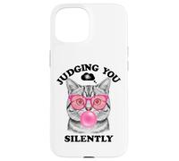 Judging You Silently Funny Cat Blowing a Bubble Gum Cat Mom Case for iPhone 15