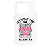 Judging You Silently Funny Cat Blowing a Bubble Gum Cat Mom Case for iPhone 15 Pro