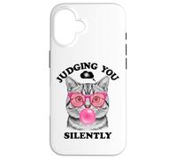 Judging You Silently Funny Cat Blowing a Bubble Gum Cat Mom Case for iPhone 16