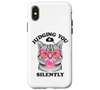 Judging You Silently Funny Cat Blowing a Bubble Gum Cat Mom Case for iPhone X/XS