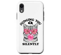 Judging You Silently Funny Cat Blowing a Bubble Gum Cat Mom Case for iPhone XR