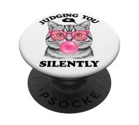 Judging You Silently Funny Cat Blowing a Bubble Gum Cat Mom PopSockets Adhesive PopGrip