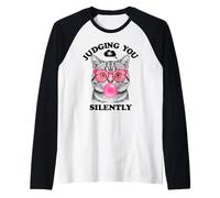 Judging You Silently Funny Cat Blowing a Bubble Gum Cat Mom Raglan Baseball Tee