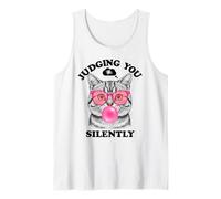 Judging You Silently Funny Cat Blowing a Bubble Gum Cat Mom Tank Top