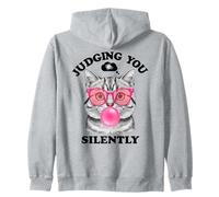 Judging You Silently Funny Cat Blowing a Bubble Gum Cat Mom Zip Hoodie