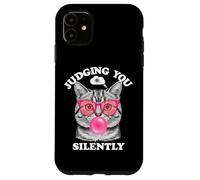 Judging You Silently Funny Cat Blowing Bubble Gum Pink Cat Case for iPhone 11