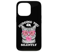 Judging You Silently Funny Cat Blowing Bubble Gum Pink Cat Case for iPhone 13 Pro
