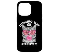 Judging You Silently Funny Cat Blowing Bubble Gum Pink Cat Case for iPhone 14 Pro Max