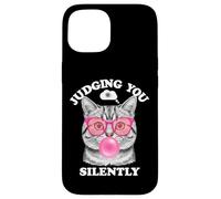 Judging You Silently Funny Cat Blowing Bubble Gum Pink Cat Case for iPhone 15