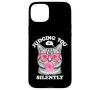Judging You Silently Funny Cat Blowing Bubble Gum Pink Cat Case for iPhone 15 Plus