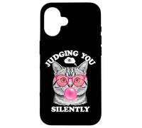 Judging You Silently Funny Cat Blowing Bubble Gum Pink Cat Case for iPhone 16