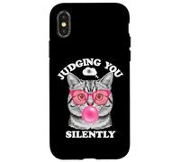 Judging You Silently Funny Cat Blowing Bubble Gum Pink Cat Case for iPhone X/XS
