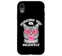 Judging You Silently Funny Cat Blowing Bubble Gum Pink Cat Case for iPhone XR