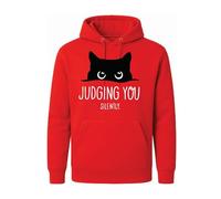 Judging You Silently Hoodie - Funny Cat Graphic Sweatshirt - Sarcastic Humor Design - Casual Novelty Gift for Men and Women(3XL, Red)