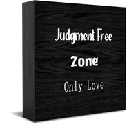 Judgment Free Zone Only Love Home Office Decor Wooden Box Sign, Decorative Positive Office Desk Accessories Wood Plaque Wood Table Sign For Tv Cabinet Shelf 5 X 5 Inch