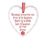 judilicious Because Someone We Love Is In Heaven, There Is A Little Bit Of Heaven In Our Home - Memory Plaque Heart Christmas Bauble Memorial Xmas Tree Decoration
