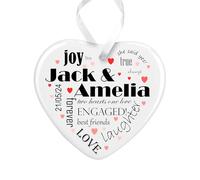 judilicious Engagement Love Heart Plaque Personalised with the names and year or date of your choice - Word Art Typography Sign Gift for an Engaged Couple with Pink Theme Hearts - Handmade in the UK