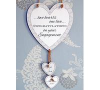 judilicious Two Hearts One Love Congratulations On Your Engagement Love Heart Plaque Personalised Names - Gift for an Engaged Couple with Hanging Hearts - Handmade in the UK