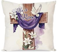 Judishyish Cross Christian He is Risen Pillowcase Throw Pillow Covers 18x18 inches Home Bedding Sofa Bedroom Spring Summer Decoration