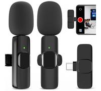 JUDKIOM 2 Pack Lavalier Microphone USB C Wireless Lav Mic for Android Phone Mini Lapel Mic Type C for iPhone 15/16, Wireless Microphone for Video Recording, Game Live Streaming, YouTube, TikTok