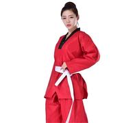 Judo Suits Taekwondo Uniform Unisex Coach Suit Men Belt Karate Dobok Women Clothes Long Sleeve For Training(Red,120cm)